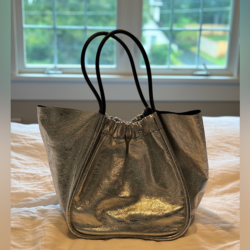 Proenza Schouler XL Ruched Metallic Silver Tote